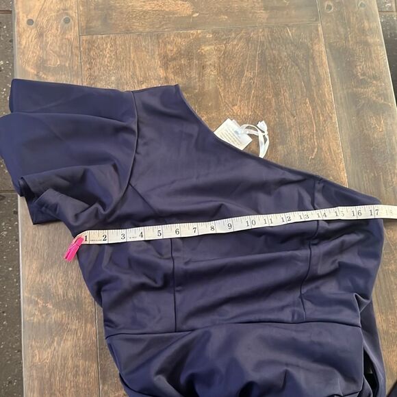 NWT  Elegant One Shoulder Cocktail Dress Ruffle Short Sleeve A Line Party Dress - Picture 9 of 14